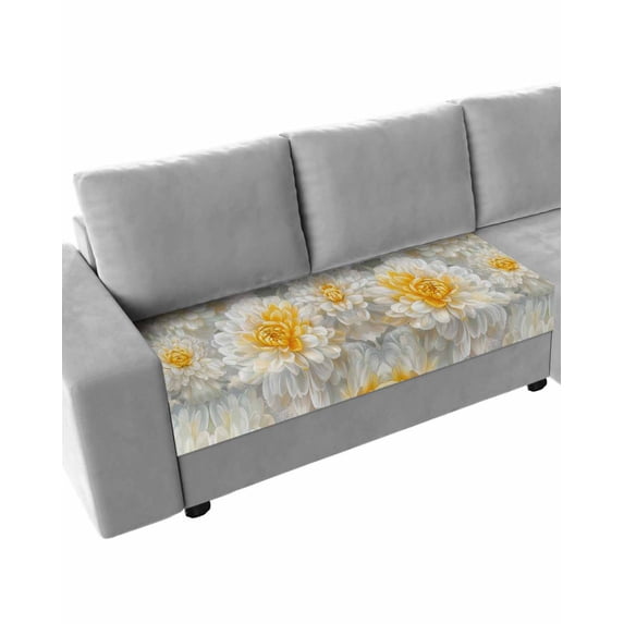 Yellow White Floral Sofa Couch Cushion Covers Washable, Removable Stretchable Sectional Couch Covers, Spring Botanical Watercolor Flowers Slipcovers for L & T Shape Sofa Protector M Size 1 pc