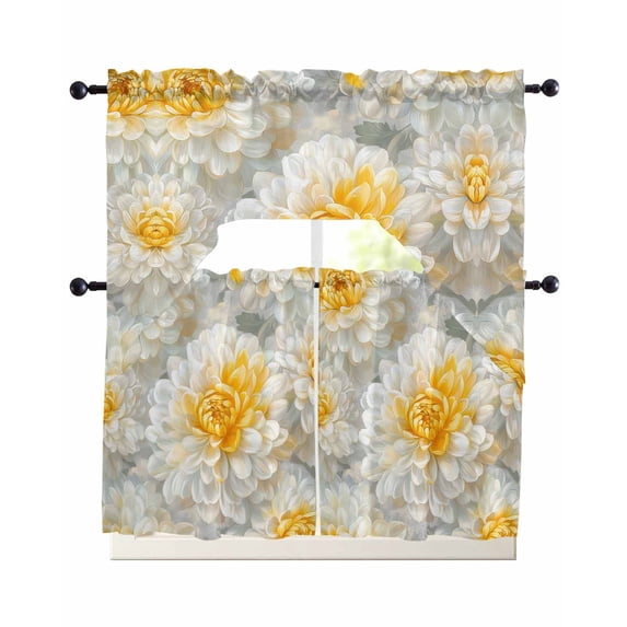 Yellow White Floral Swag Curtains for Living Room/Bedroom Windows, Spring Botanical Watercolor Flowers Kitchen Curtains and Valances Set 36 Inch Length, Light Filtering Swags Valance Curtain Panels