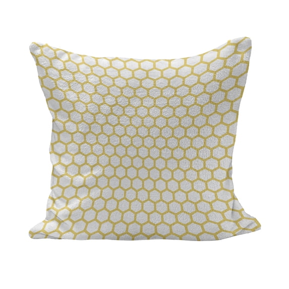 Yellow and White Fluffy Throw Pillow Cushion Cover, Hexagonal Pattern Honeycomb Beehive Simplistic Geometrical Monochrome, Decorative Square Accent Pillow Case, 16" x 16", Yellow White, by Ambesonne