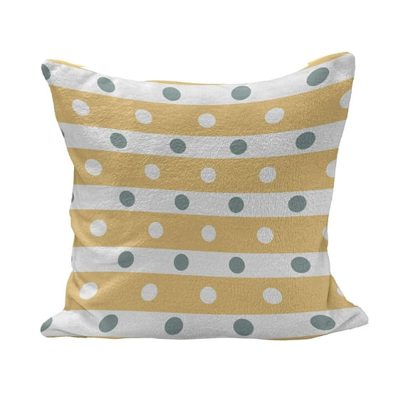 Yellow and White Fluffy Throw Pillow Cushion Cover, Horizontal Bold Stripes with Polka Dots Old Fashioned Tile, Rectangle Accent Pillow Case, 36" x 16", Almond Green Apricot, by Ambesonne