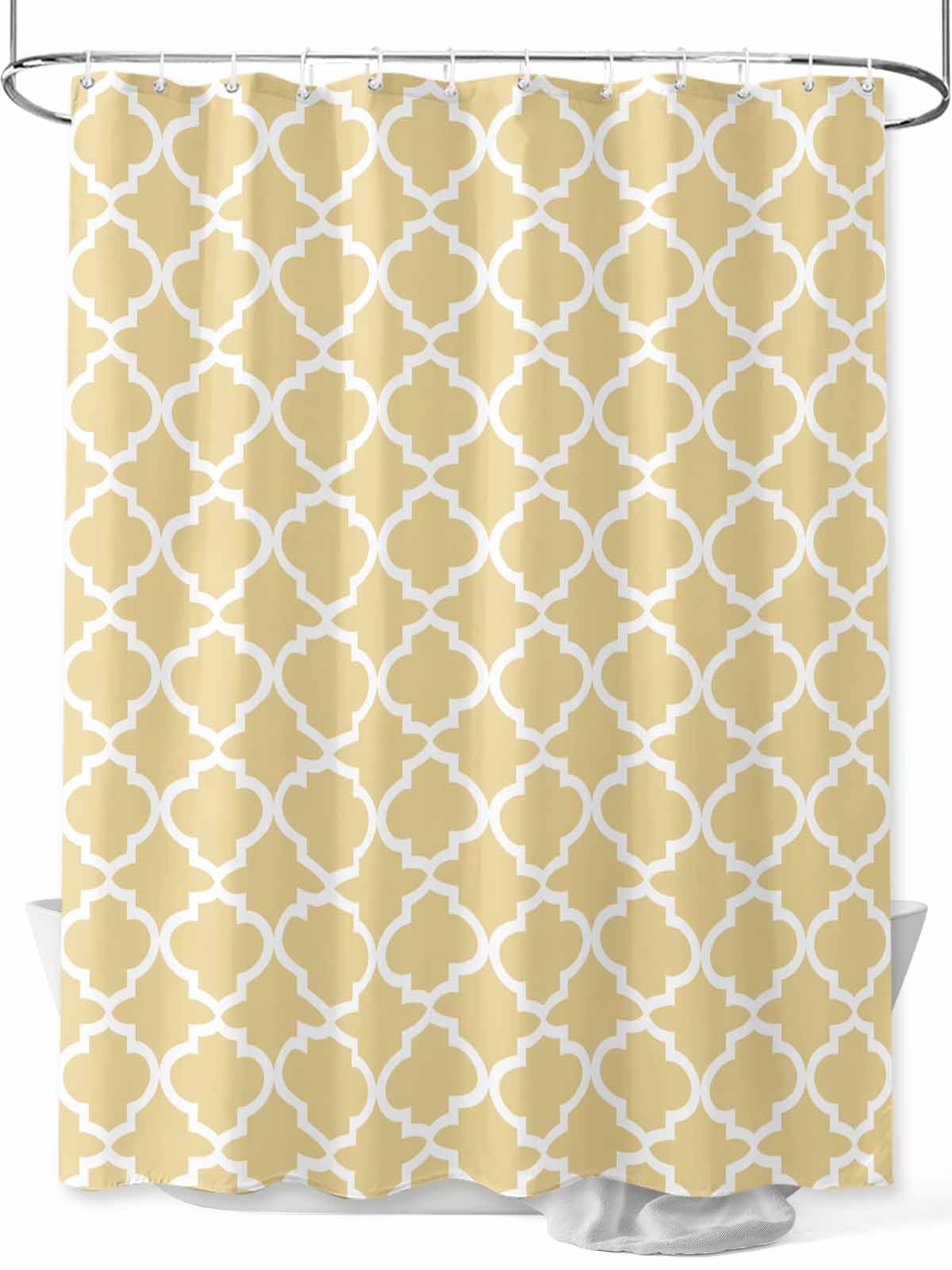 Yellow White Geometric Shower Curtain, Minimalist Morocco Pattern Bathroom Decor Curtains Set with Hooks, Waterproof Fabric Home Accessories， 72 X 72 Inch Long