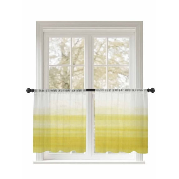 Yellow White Gradient Sheer Curtains 45 Inch Long 2 Panels, Abstract Ombre Texture Modern Art Light Filtering Rod Pocket Semi Sheer Curtains, Sheer Voile Drapes for Living Room Bedroom, 52"x45"
