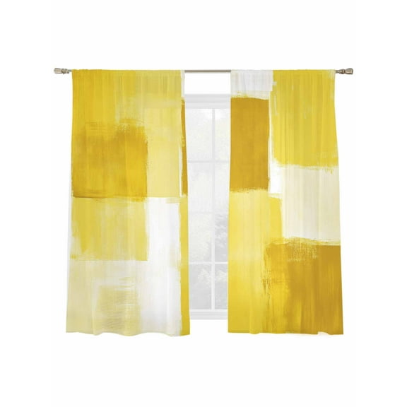 Yellow White Graffiti Art Mottled Gradient Color Blocks Modern Sheer Curtains 63 inches Long, Light Filtering Sheer Window Curtains Rod Pocket Voile Drapes for Bedroom Living Room, 2 Panels 52"Wx63"L