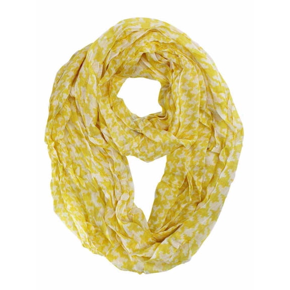 Yellow & White Houndstooth Print Circular Infinity Scarf