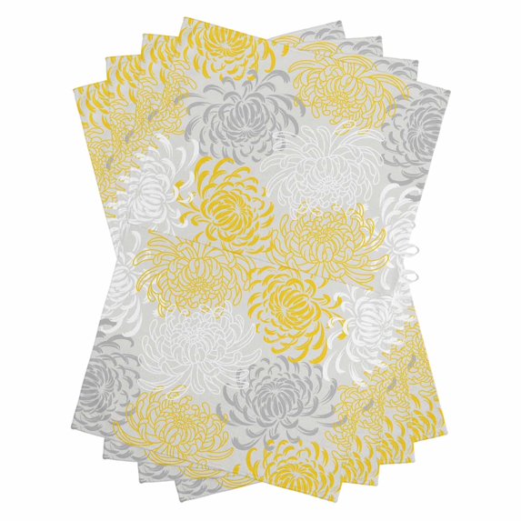 Yellow White Kitchen Towels Set of 4, Water Absorbent Dish Towel, Abstract Grey Chrysanthemum Flower Floral Decorative Hand Towels - Quick Drying Cloth for Cooking Baking, 18x28 Inch