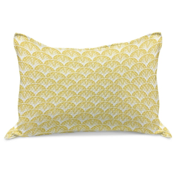 Yellow and White Knitted Quilt Pillowcover, Rounded Floral Motifs Overlapping Pattern 20s 30s Bohemian Simple, Standard King Size Pillow Cover for Bedroom, 36" x 20", Earth Yellow White, by Ambesonne