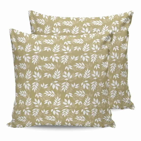 Yellow White Leaves 18x18 Pillow Covers Set of 2, Spring Pastoral Rustic Botanical Throw Pillow Covers Decorative Couch Cushion Case, Microfiber Square Pillowcases for Bedroom Car Living Room