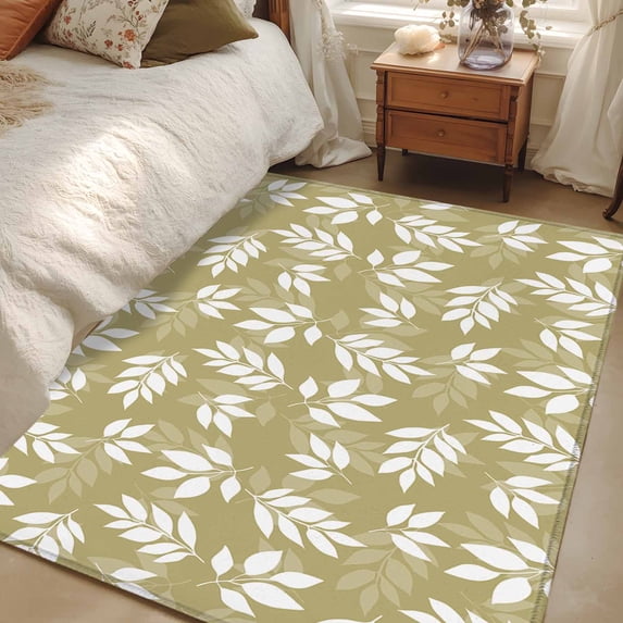 Yellow White Leaves Area Rugs 2.7x5 for Living Room, Spring Pastoral Rustic Botanical Non Slip Washable Rug Runner, Low Pile Indoor Floor Carpet Mat Bathroom Rugs for Bedroom, Kids Room