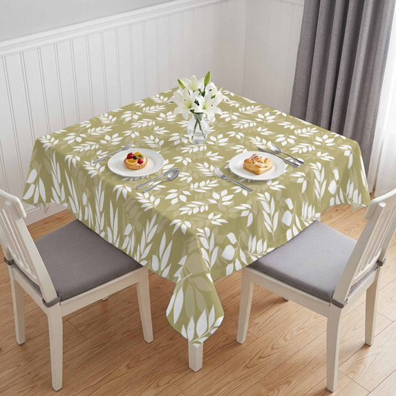 Yellow White Leaves Table Cloth Waterproof Tablecloths, Spring Pastoral Rustic Botanical Tablecloth Dining Table Cover for Kitchen Party Tabletop Outdoor, Square Tablecloth 54x54 Inch