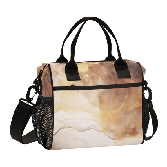 Yellow White Marble Lunch Bag Insulated Lunch Box Leakproof Reusable Cooler Tote Adjustable Shoulder Strap for Men Women 9L