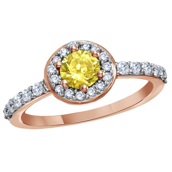 AFFY Yellow & White Natural Diamond Frame Engagement Ring in 14K Rose Gold (1 cttw)