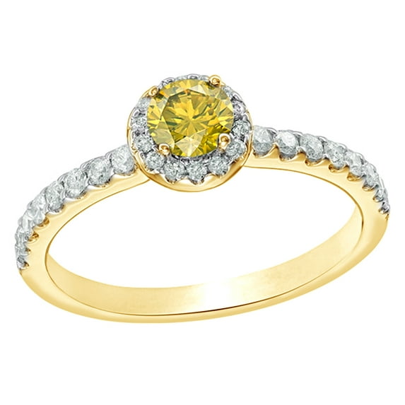 AFFY Yellow & White Natural Diamond Frame Engagement Ring in 14k Yellow Gold