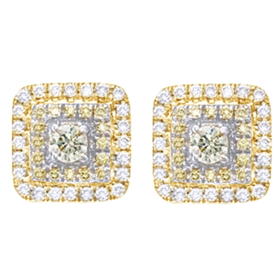 AFFY Yellow & White Natural Diamond Square Stud Earrings in 14K Yellow Gold (0.5 Cttw)