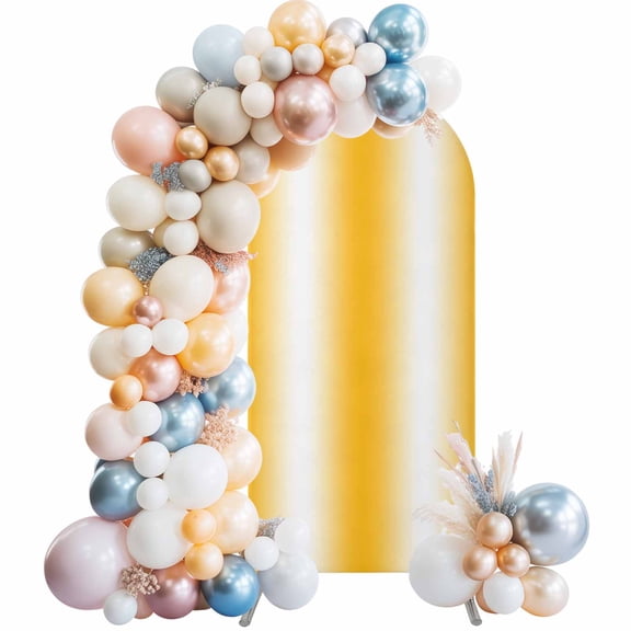 Yellow White Ombre Arch Backdrop Cover 5Ft, Wedding Arch Covers Stretchy Backdrop, Modern Gradient Minimalist Aesthetic Fitted 2 Sided Arched Photo Background for Birthday Party Decorations