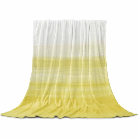 Yellow White Ombre Flannel Blanket for Bed, Farmhouse Funny Gradient Striped Soft Cozy Warm Couch Throw Blanket, Lightweight Fluffy Plush Bedding Blankets for Sofa Decor All Season 30"x40"
