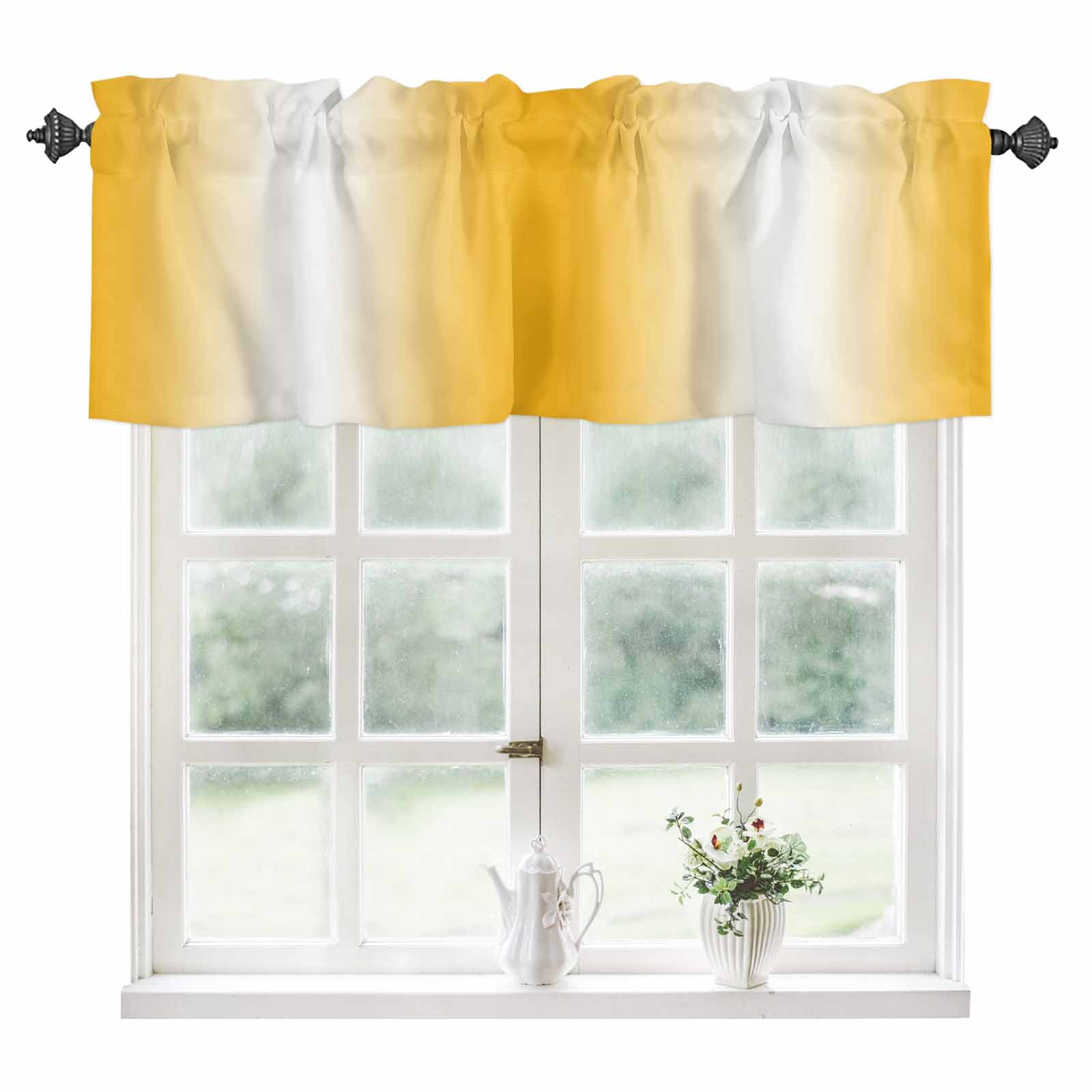 Yellow White Ombre Kitchen Valances for Windows 60x18 Inch Kitchen ...