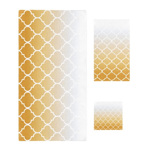 Yellow White Ombre Morocco Pattern Bath Towels for Bathroom Set,Luxury Microfiber Towels Gifts for Women,Beach Kitchen Hand Hair Face Towel and Dish Washcloth,Modern Moroccan Geometric Towels+Set