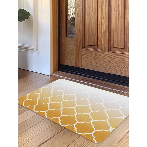 Yellow White Ombre Morocco Pattern Door Mat&nbsp;Indoor Outdoor Entrance,Non Slip Rug for Kitchen Bathroom Entryway Rug,Modern Moroccan Geometric Washable Doormat Floor Mat for Office Home 24x36 Inch