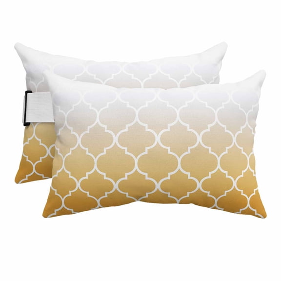 Yellow White Ombre Morocco Pattern Outdoor Pillows for Chaise Lounge Chair Beach Headrest Pillow Set of 2 Waterproof Lumbar Pillows with Insert Modern Moroccan Geometric Pillow for Patio Pool 12"x20"