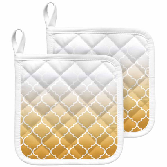 Yellow White Ombre Morocco Pattern Pot Holders for Kitchen Heatproof Potholder, 2 Pack Modern Moroccan Geometric Hot Pads Multipurpose Oven Pads Cloth Potholders Trivet for Cooking and Baking