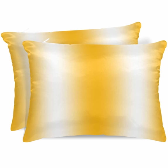 Yellow White Ombre Pillow Cases King Size Set of 2, Smooth Satin Pillowcase for Hair and Skin, Modern Gradient Minimalist Aesthetic Decorative Cooling Bed Pillow Covers with Zipper, 20x36 Inches