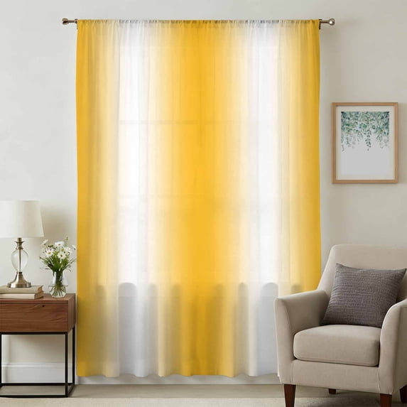 Yellow White Ombre Sheer Curtains 54 Inches Long, Modern Gradient Minimalist Aesthetic Light Filering Curtains, Breathable Simi Curtain Privacy Drapes for Kitchen Bathroom Small Window Treatment