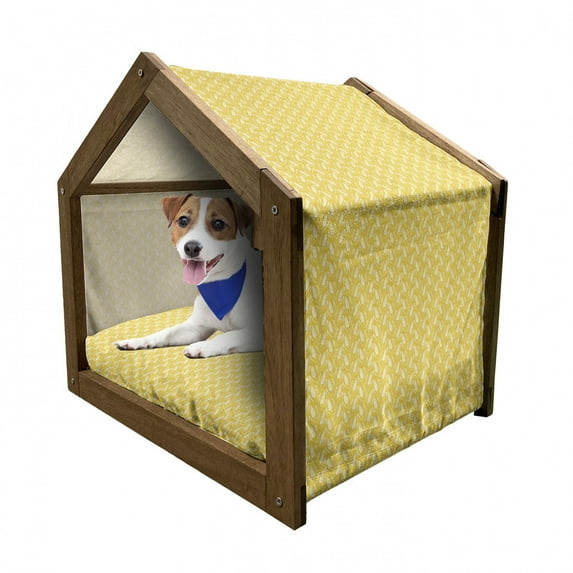 Yellow and White Pet House, Growing Rye Field Silhouettes of Wheat Ears Whole Grain Natural, Outdoor & Indoor Portable Dog Kennel with Pillow and Cover, 5 Sizes, Earth Yellow White, by Ambesonne