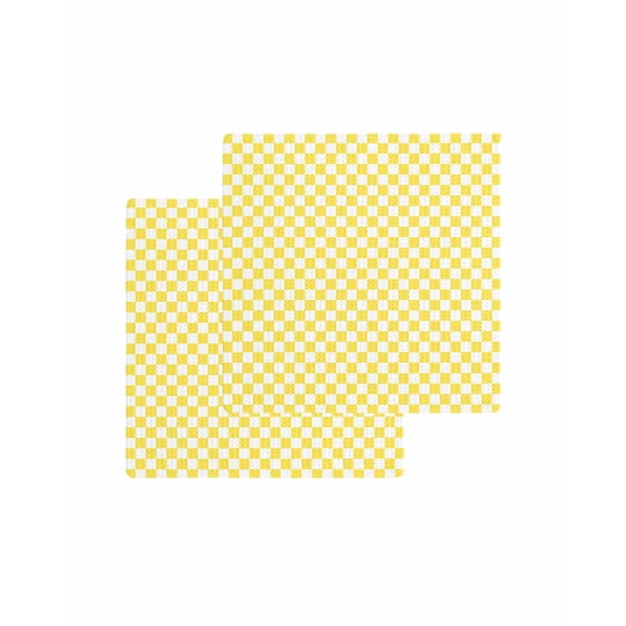 Yellow White Plaid Kitchen Dish Towels for Drying Dishes Set of 2, Modern Retro Geometric Checkered Waffle Weave Microfiber Terry Hand Tea Bathroom Towels Quick Dry & Absorbent Towel 12x12