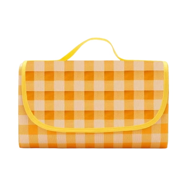 Yellow And White Plaid Picnic Blanket, 78.7 x 118.1 in / 200 x 300 cm Extra Large Outdoor Picnic Blanket Foldable with Carry Handle, Portable Picnic Blankets for 4-5 Person