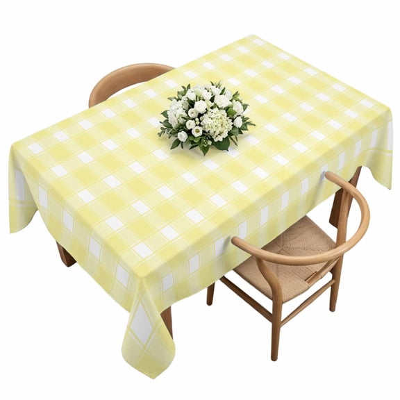 Yellow White Plaid Rectangle Tablecloth Farmhouse Rustic Country Checkerboard Pattern Waterproof Wrinkle Free Soft Table Cloth Spill-Proof Washable Table Cover for Dining Party Picnic 60 x 120 Inch
