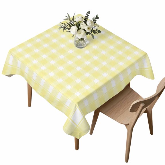 Yellow White Plaid Square Tablecloth Farmhouse Rustic Country Checkerboard Pattern Waterproof Wrinkle Free Soft Table Cloth Spill-Proof Washable Table Cover for Dining Party Picnic 54 x 54 Inch