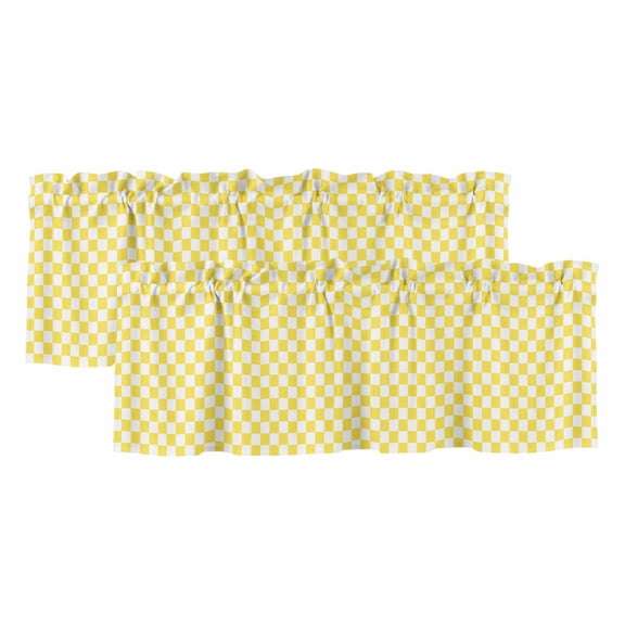 Yellow White Plaid Valances for Windows, Decorative Rod Pocket Window Valance Curtains, Modern Retro Geometric Checkered Short Curtain Drapes for Kitchen/Bathroom/Living Room, 2 Panels, 60" W x 18" L