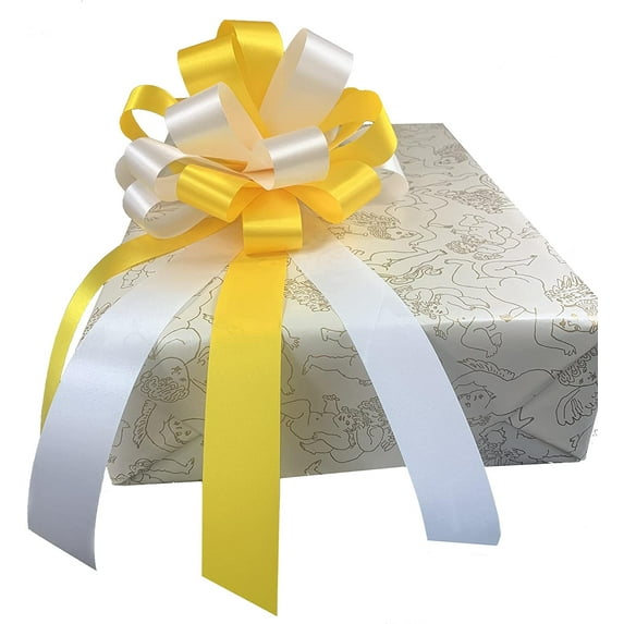 Yellow & White Pull Bows - 8" Wide, Set of 6, Easter, Spring, Christmas, Gift Bows