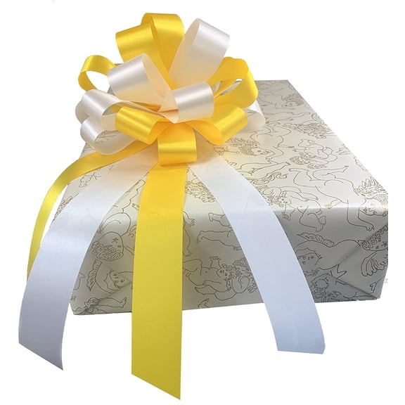 Yellow & White Pull Bows - 8" Wide, Set of 6, Easter, Spring, Christmas, Gift Bows
