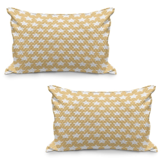 Yellow and White Quilted Pillowcover Set of 2, Big Stars in Soft Tones with Classy Fashion Pattern Retro Elements, Standard Queen Size Pillow Cover for Bedroom, 30" x 20", Apricot Cream, by Ambesonne