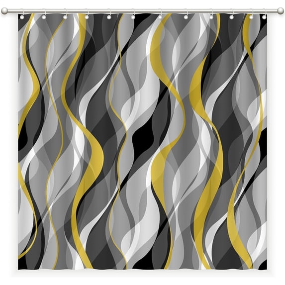 Yellow and White Shower Curtain for Bathroom Yellow and Gray Shower Curtain Fabric Modern Abstract Striped Minimalist Bath Curtains Waterproof Shower Curtains Set, Yellow Gray White, 72 x 72 Inch