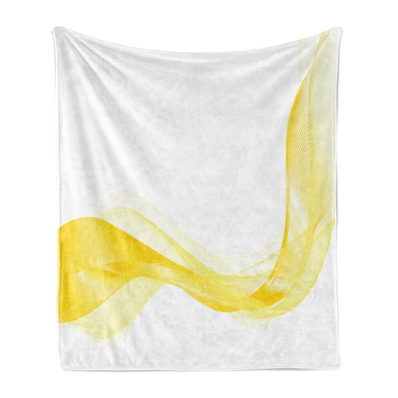 Yellow and White Soft Flannel Fleece Blanket, Smooth Lines and Waves Modern Inspired Digital Futuristic Art Inspired, Cozy Plush for Indoor and Outdoor Use, 70" x 90", Yellow White, by Ambesonne