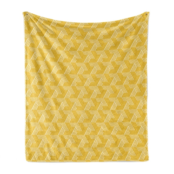 Yellow and White Soft Flannel Fleece Throw Blanket, Composition of Angled Line Chevron Shapes Simple Lattice Design, Cozy Plush for Indoor and Outdoor Use, 50" x 70", Earth Yellow White, by Ambesonne