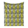 thumbnail image 1 of Yellow and White Soft Flannel Fleece Throw Blanket, Herringbone Pattern with Angled Lines Geometric Chevron Zigzags, Cozy Plush for Indoor and Outdoor Use, 60" x 80", Yellow Cream Grey, by Ambesonne, 1 of 5