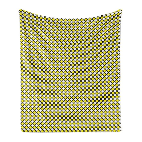 Yellow and White Soft Flannel Fleece Throw Blanket, Old Fashioned Checkered Pattern Black Lines Geometrical Squares, Cozy Plush for Indoor and Outdoor Use, 60" x 80", Yellow White Black, by Ambesonne