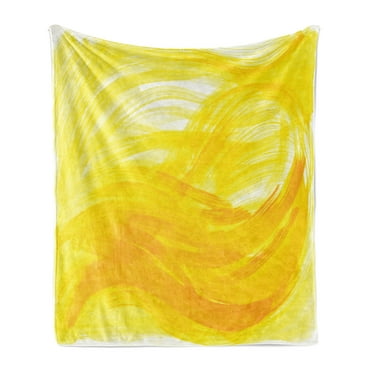 Yellow and White Soft Flannel Fleece Throw Blanket, Painting Style Brushstroke Twist Abstract Monochrome Wave, Cozy Plush for Indoor and Outdoor Use, 70" x 90", Yellow Marigold, by Ambesonne