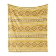 thumbnail image 1 of Yellow and White Soft Flannel Fleece Throw Blanket, Tribal Inspirations Timeless Motifs of Rhombuses and Triangles, Cozy Plush for Indoor and Outdoor Use, 50" x 70", Yellow Blush Brown, by Ambesonne, 1 of 5