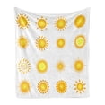 thumbnail image 1 of Yellow and White Soft Flannel Fleece Throw Blanket, Various Different Sun Summer Hot Warm Weather Morning Daytime, Cozy Plush for Indoor and Outdoor Use, 50" x 60", Marigold White, by Ambesonne, 1 of 6