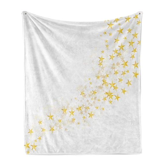Yellow and White Soft Flannel Fleece Throw Blanket, Yellow Stars Flowing over the White Backdrop Magic Galaxy Celebration, Cozy Plush for Indoor and Outdoor Use, 50" x 60", Yellow White, by Ambesonne