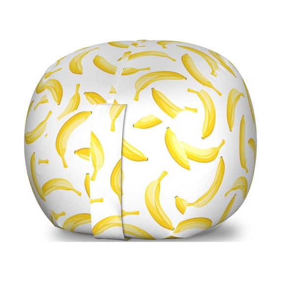 Yellow and White Storage Toy Bag Chair, Cartoon Style Bananas Pattern Exotic Fresh Ripe Fruit Healthy Tropical, Stuffed Animal Organizer Washable Bag, Large Size, Yellow White, by Ambesonne