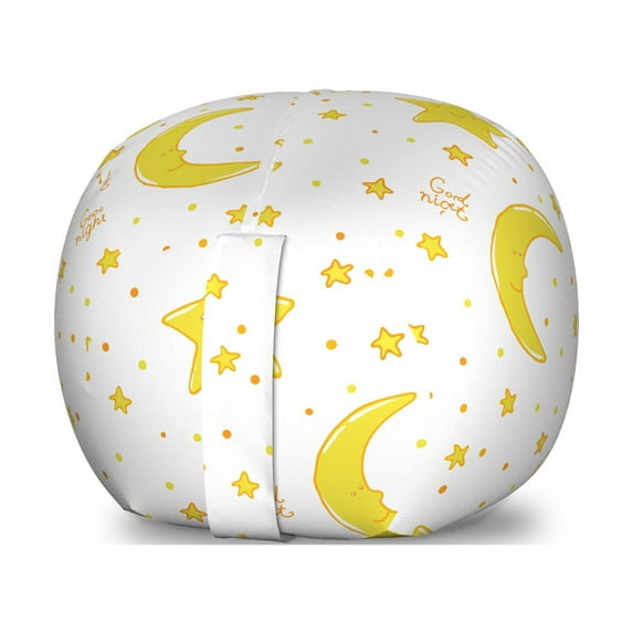 Yellow and White Storage Toy Bag Chair, Sleeping Crescent Moon and Stars Pattern Night Time Cartoon Illustration, Stuffed Animal Organizer Washable Bag, Small Size, Yellow White, by Ambesonne