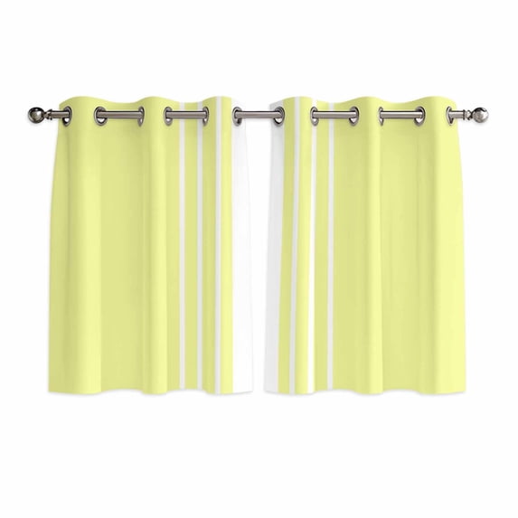 Yellow White Stripe Kitchen Curtains Short 54 Inch Length, Modern Rustic Vertical Striped Grommet Top Bedroom Living Room Curtains, Light Filtering Cafe Curtain Drapes 2 Panels Set 84''x54''