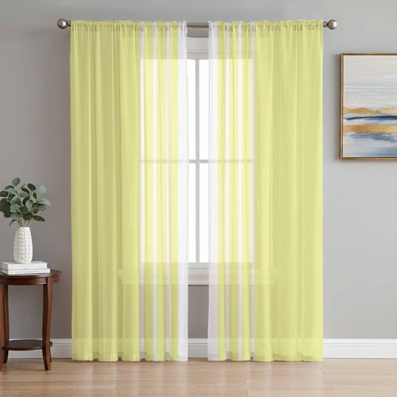 Yellow White Stripe Sheer Curtains 84 Inch Length 2 Panels Set, Modern Rustic Vertical Striped Voile Window Treatment Rod Pocket Curtains Sheers Drapes for Bedroom/Living Room/Kitchen 52"x84"x2