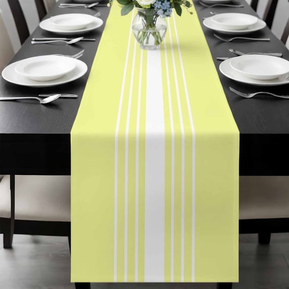 Yellow White Stripe Table Runner 72 Inches Long, Modern Rustic Vertical Striped Kitchen Coffee Dining Table Decoration for Home Party Birthday Wedding Home Decor 16x72 Inches