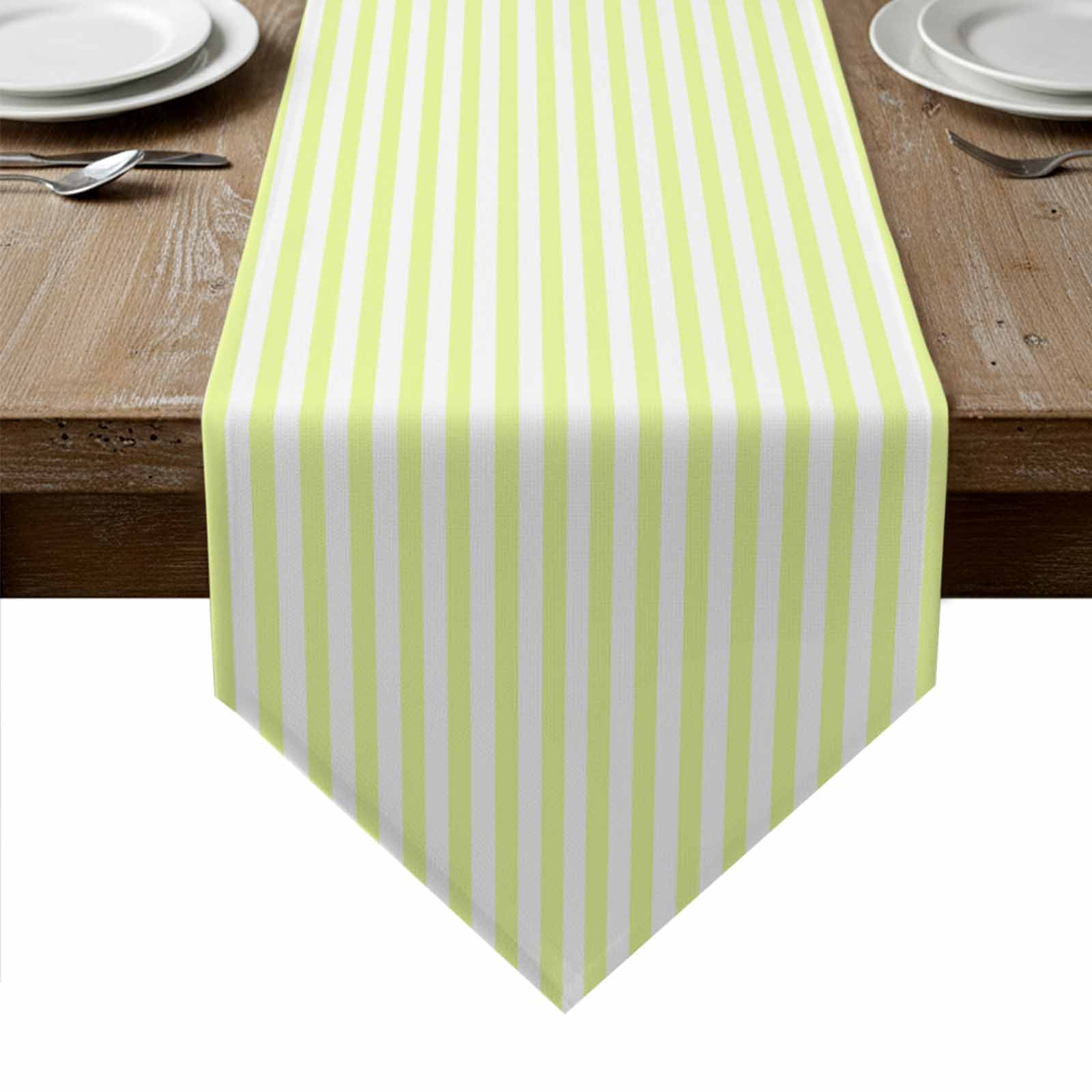 Yellow White Stripe Table Runner Linen Burlap Table Runner 108 Inches Long Modern Minimalist Geometric Striped Dresser Scarves for Kitchen Island Coffee Dining Room Party Holiday Decor 13"x108"